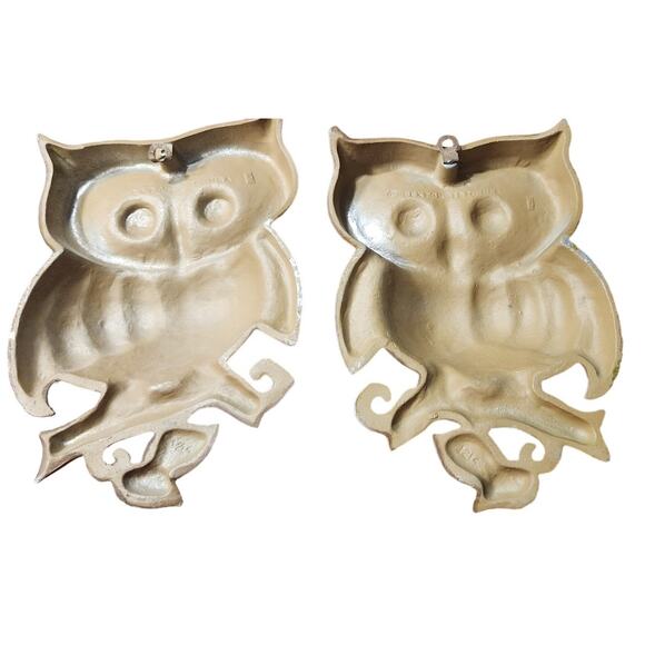 Pair Retro Sexton USA Owl Wall Plaque #970 Set Cast Metal 70s Avocado Green VTG - Picture 2 of 15